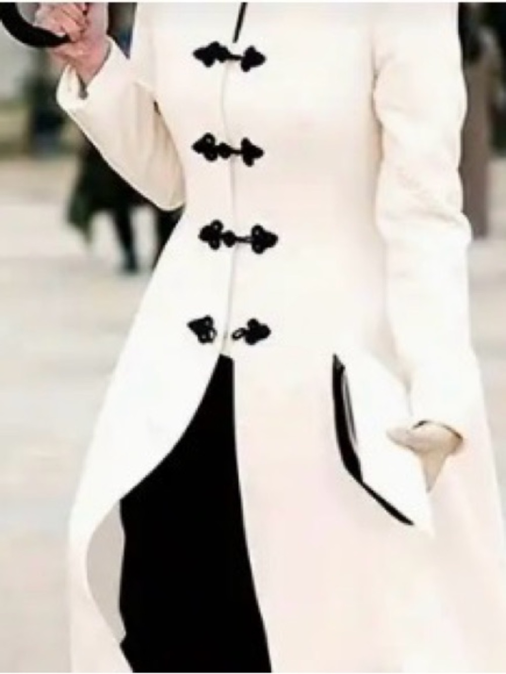 NWOT Cream Long Sleeve Maxi Dress/Jacket with Black Frog Closures